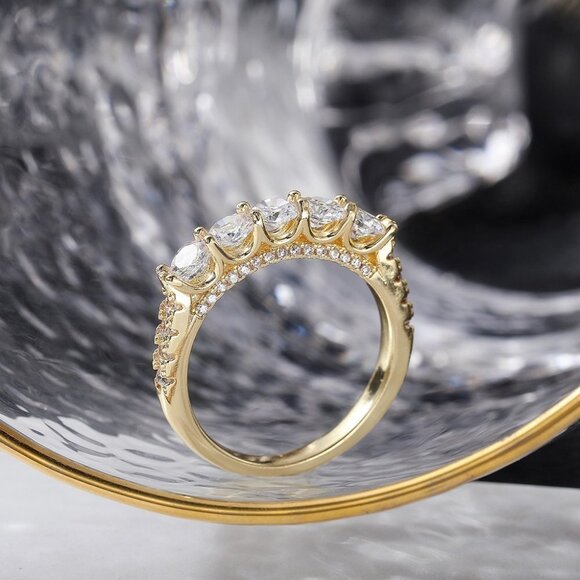 😍14K GOLD PRONG ETERNITY ROUND CUT MOISSANITE 5 STONE ENGAGEMENT RING, K750 - Picture 7 of 7